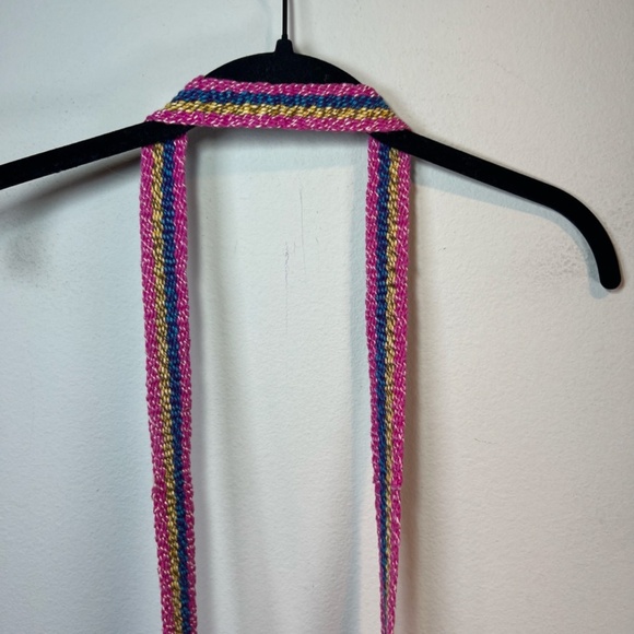 Wayuu Woven Bucket Bag Purse Pink Yellow Wood Bead Animal Print Cinch Close Boho - Picture 4 of 13